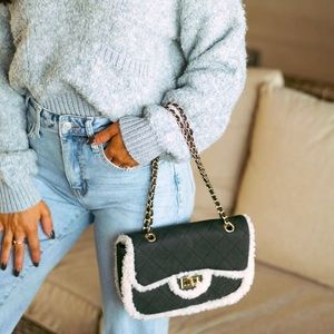 Nwt these three cute black white fur trim bag